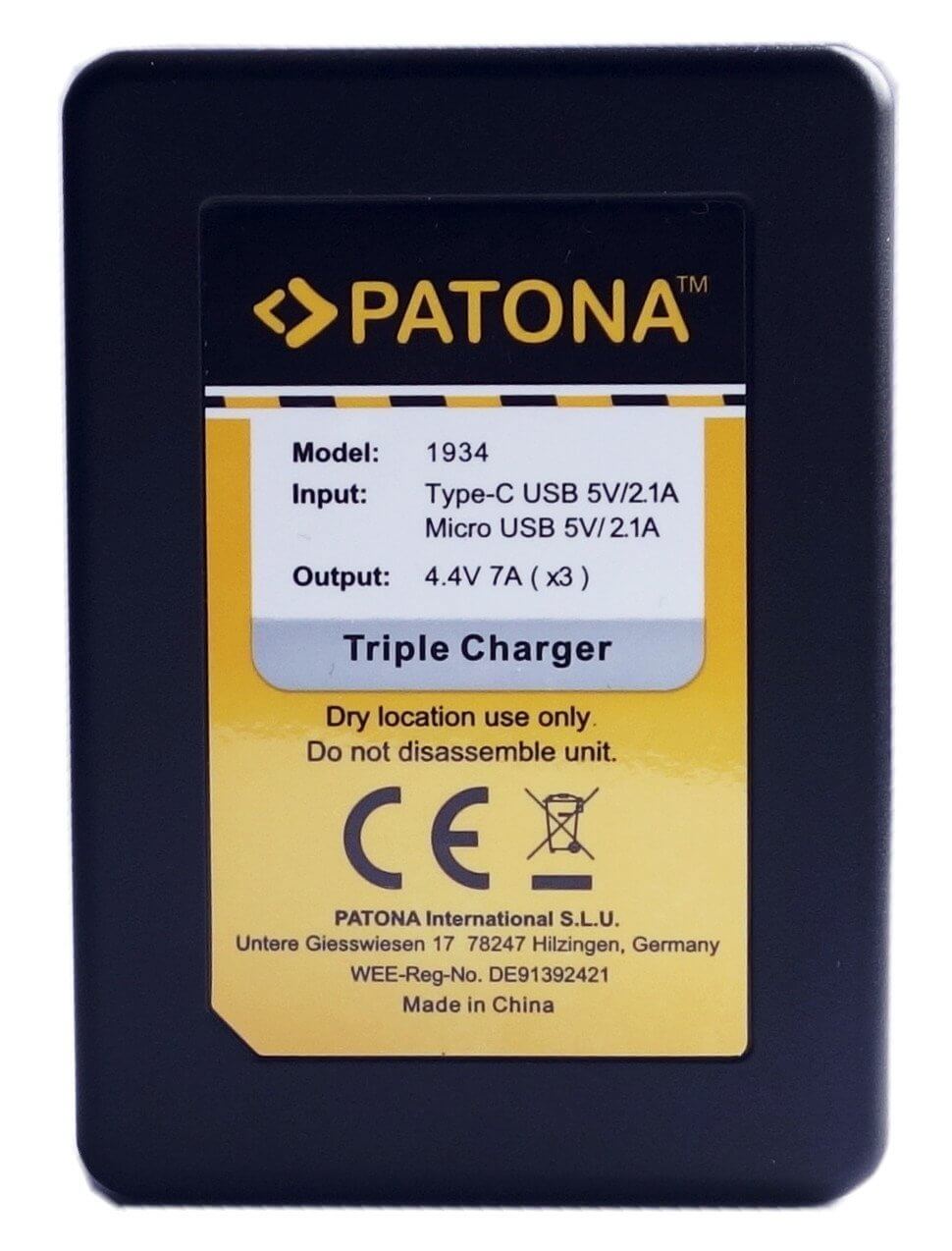 Patona USB Triple Ladegerät für Akku GoPro 5/6/7/2018