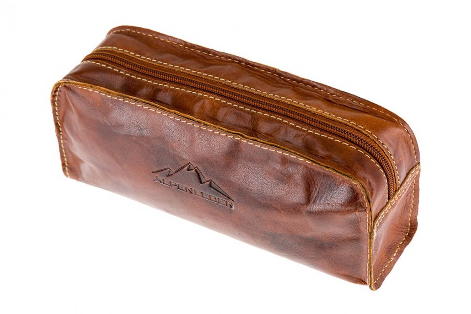 Alpenleder Utility Bag Federmäppchen Kulturbeutel Mainau cognac
