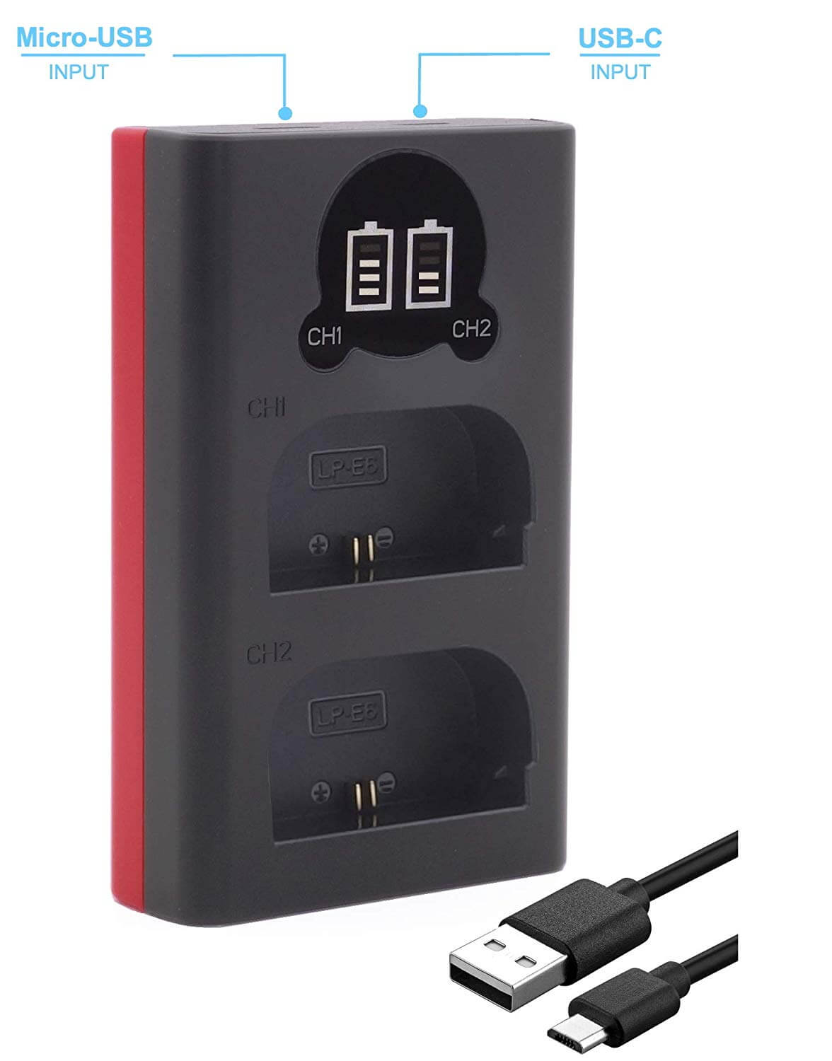 Baxxtar Dual LCD Ladegerät für Akku Canon LP-E6