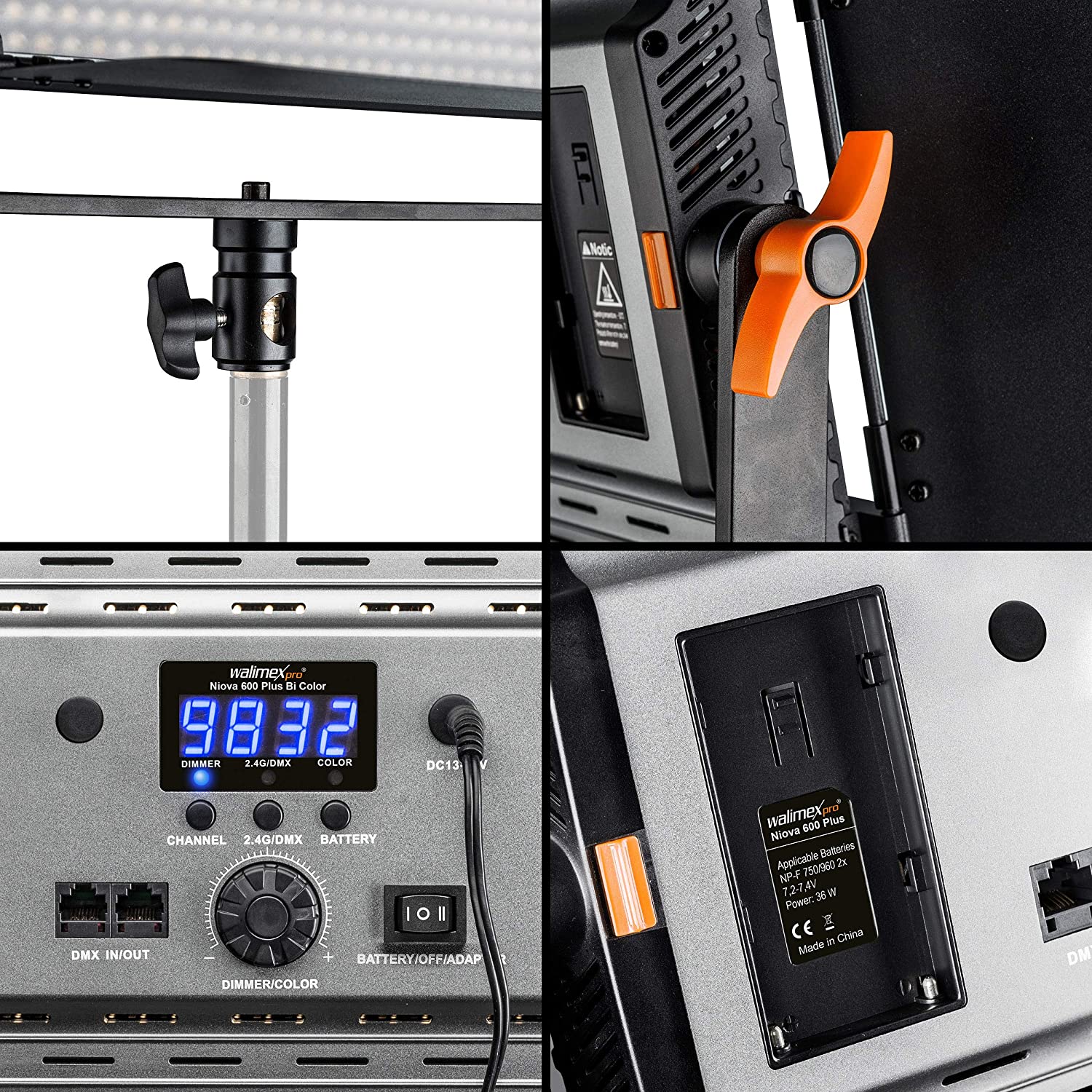 Walimex pro Niova 600 Plus Bi Color – LED Videoleuchte Dauerlicht Flächenleuchte, 36 Watt, 600 LED, dimmbar, 3200-5600K, 4.200 Lumen,