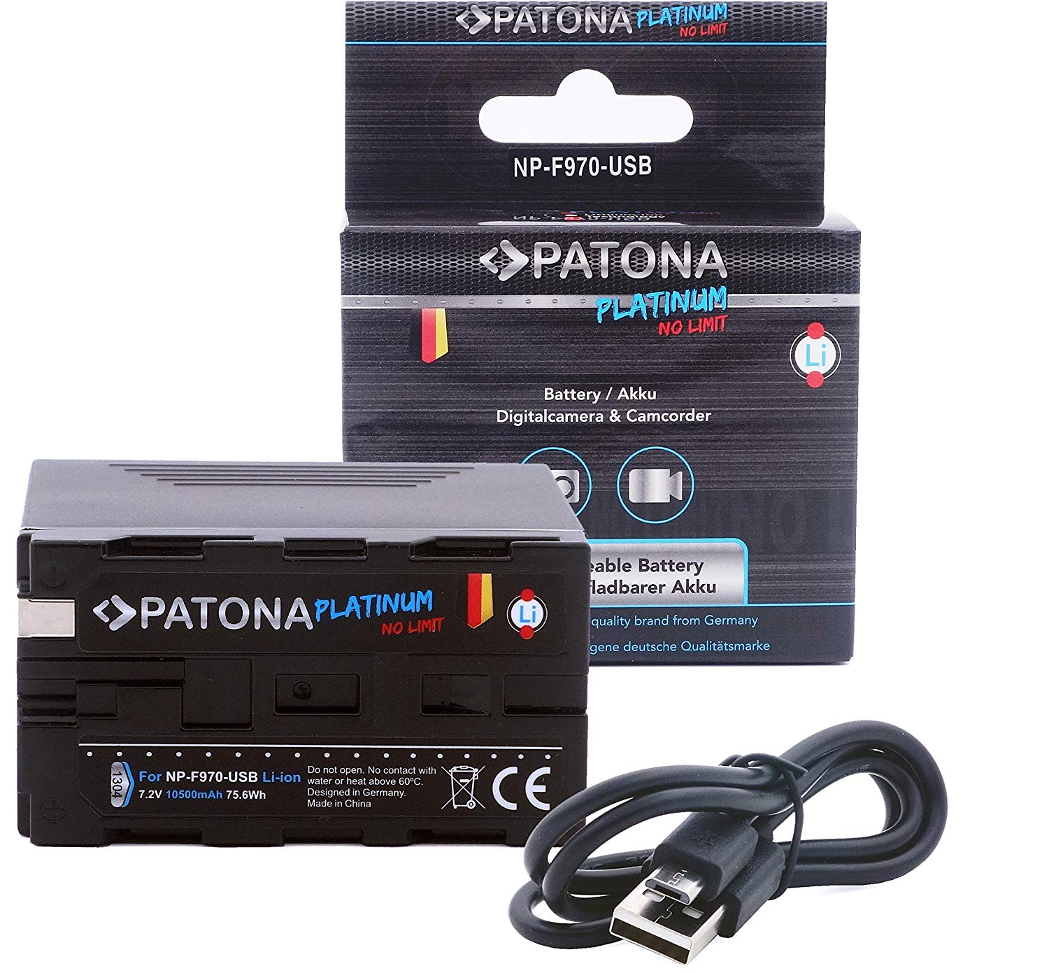 Patona Platinum Ersatz für Akku Sony NP-F970 mit USB Powerbank Funktion