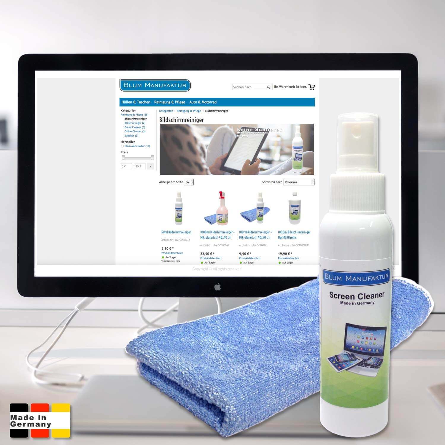 Blum Bildschirmreiniger 100ml + Mikrofasertuch